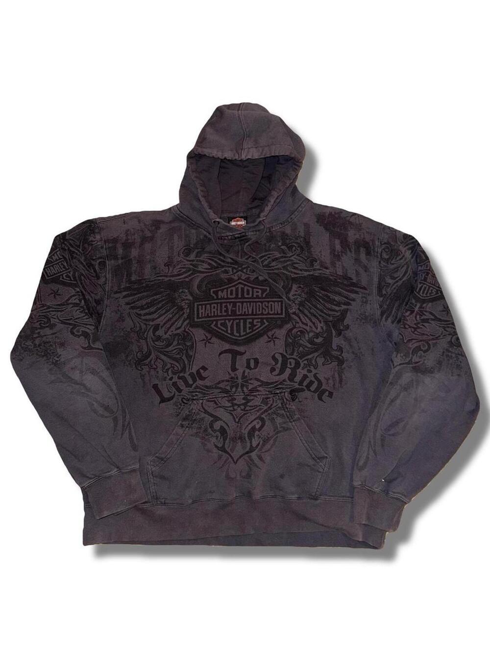 Insane Y2K All Over Print Affliction Style Harley Davidson hoodie - Size XL